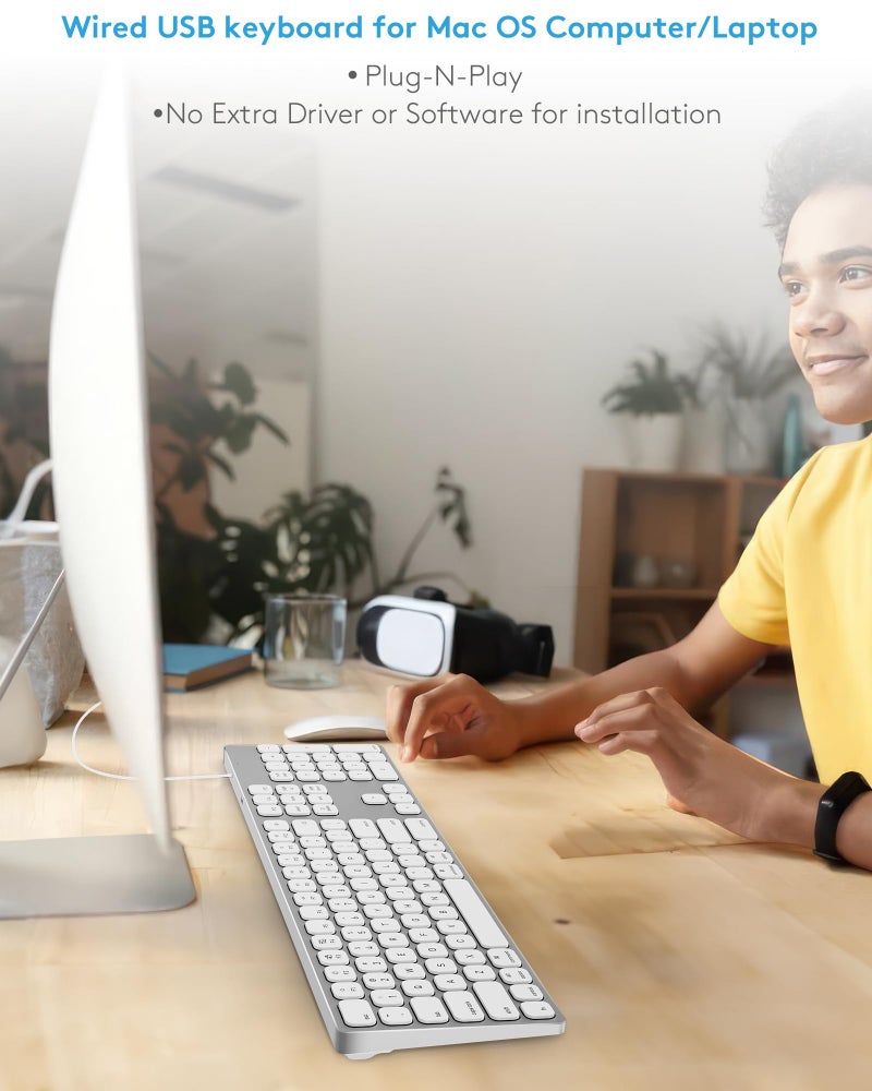 9H Aluminum USB Wired Keyboard with Numeric Keypad for Mac Pro, Mini Mac, iMac, iMac Pro, MacBook Pro/Air, Laptop and PC Computer - Image 2
